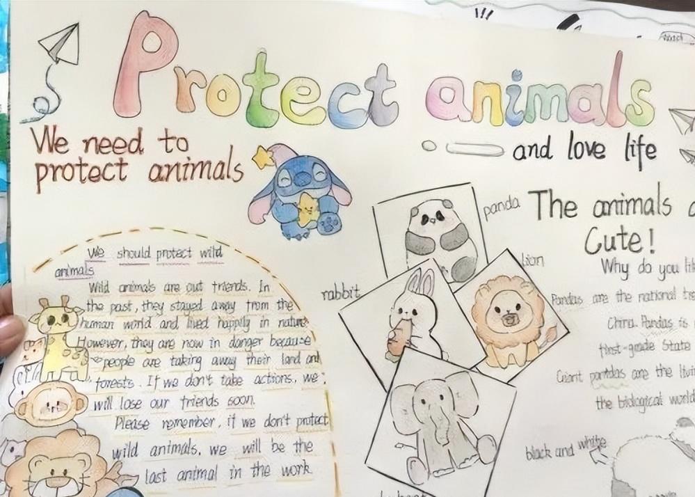 保护动物手抄报英语一等奖五年级,英语保护动物倡议手抄报