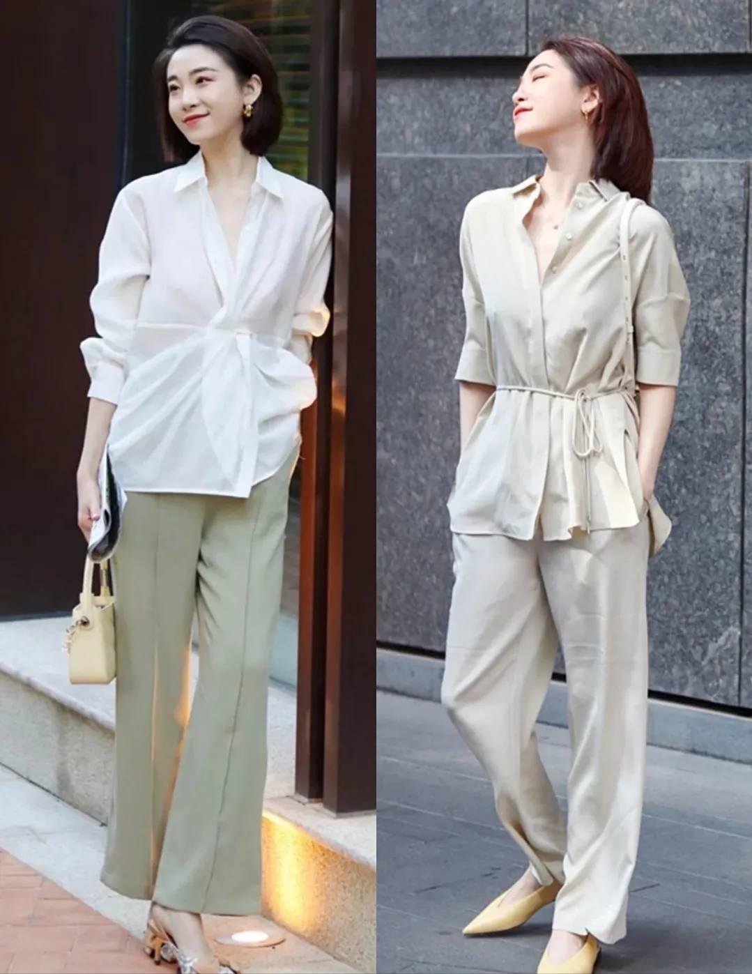 时尚飘逸的阔腿裤搭配气质衬衫,长裙秋季气质穿搭