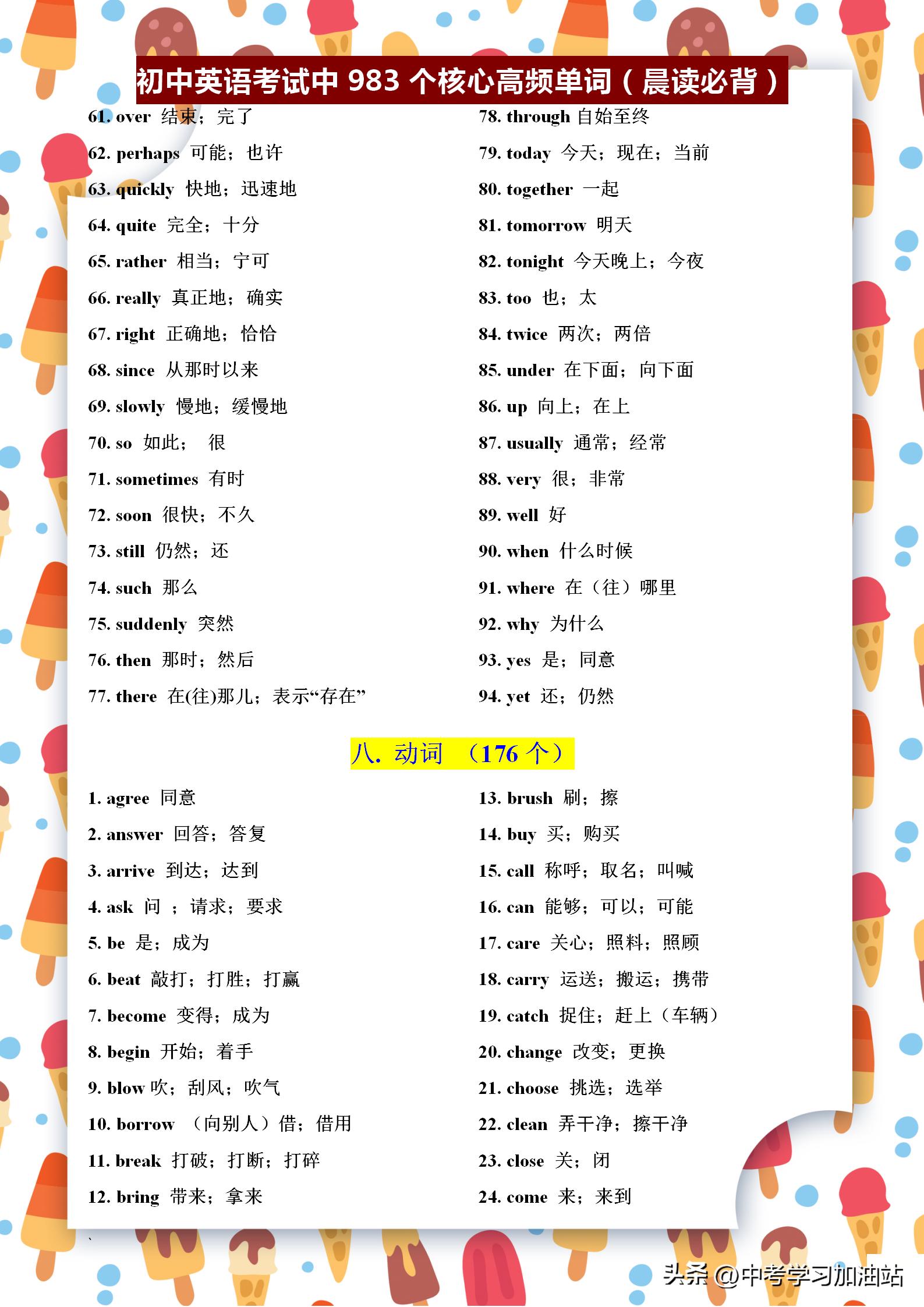 初中英语阅读考试中的高频词,小学初中考试高频英语单词