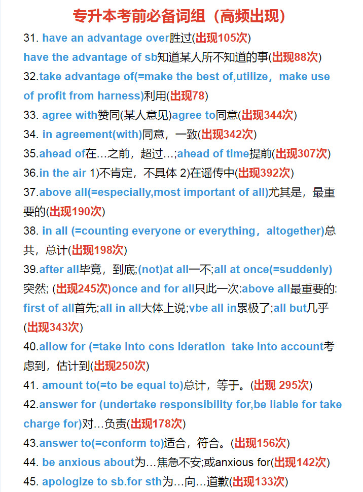 专升本必背英语短语知识点大全,专升本英语必背单词归纳