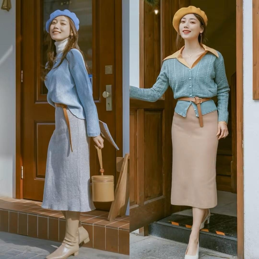 长款过膝裙怎么搭配,春天过膝裙穿搭