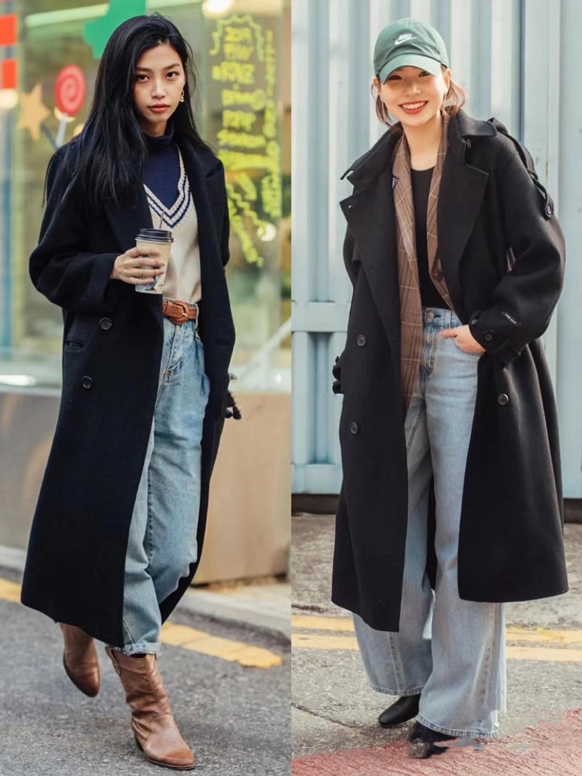 大衣穿搭韩国街拍,新韩国街拍女神