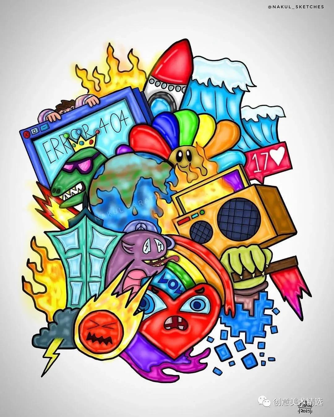 40张美术老师心心念念想画的线描作品，几何与线条的碰撞！