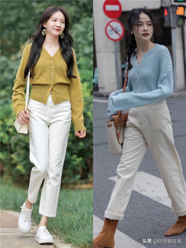 适合粗腿的杏色显瘦裤子,米杏色直筒裤秋冬气质搭配