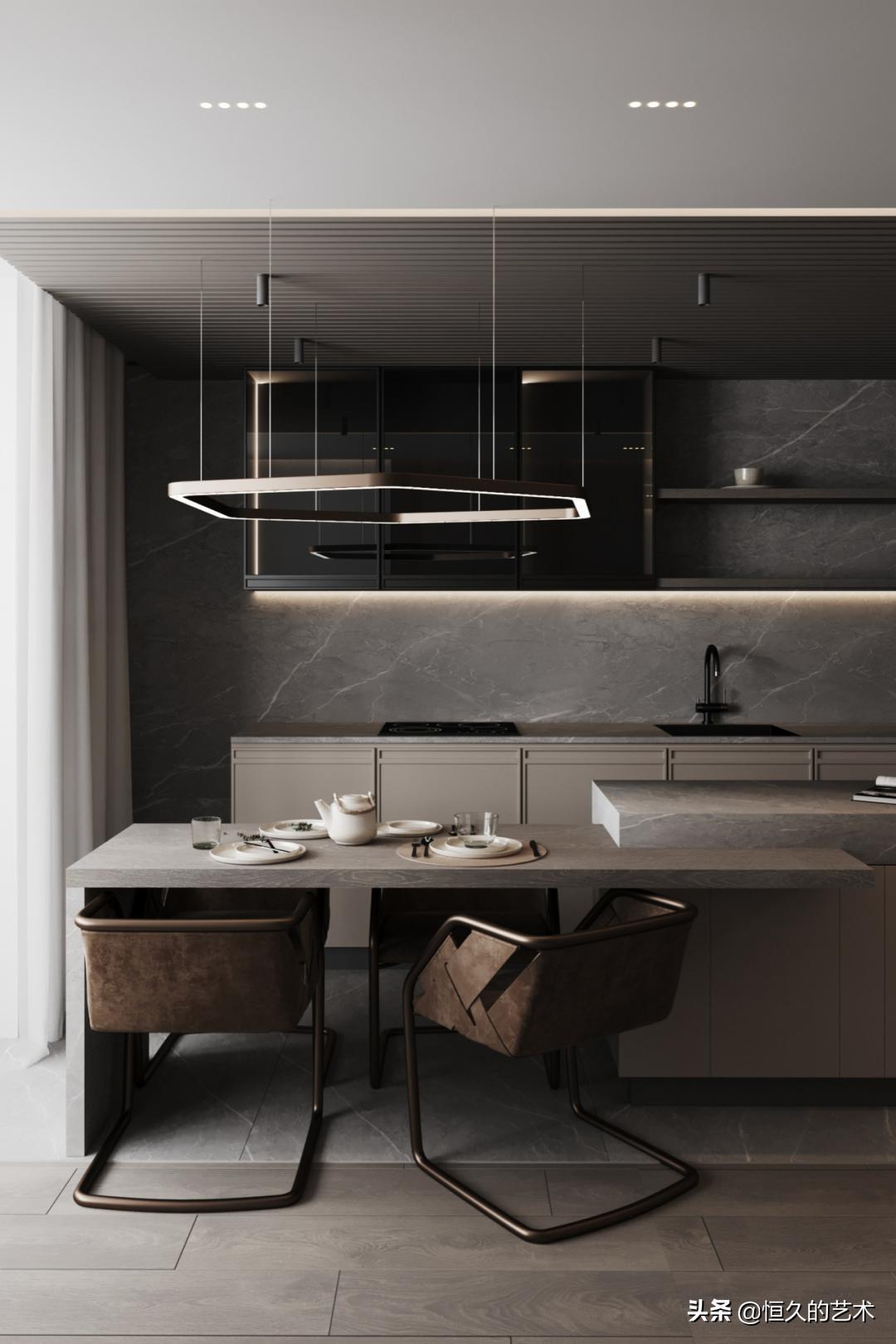 客厅石材木饰面效果,石材和实木搭配装修效果图