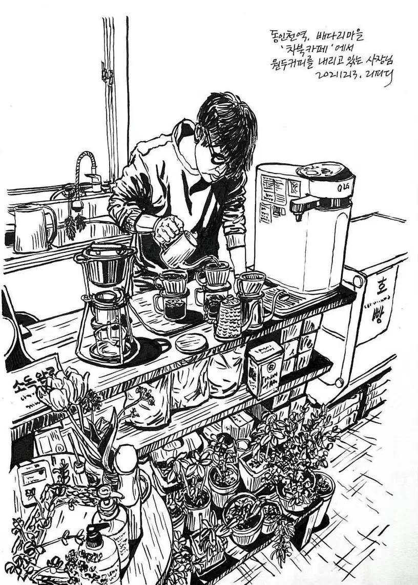 日本画家创作的铅笔街景速写,韩国速写大师