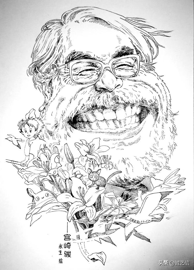 动画大师宫崎骏肖像漫画