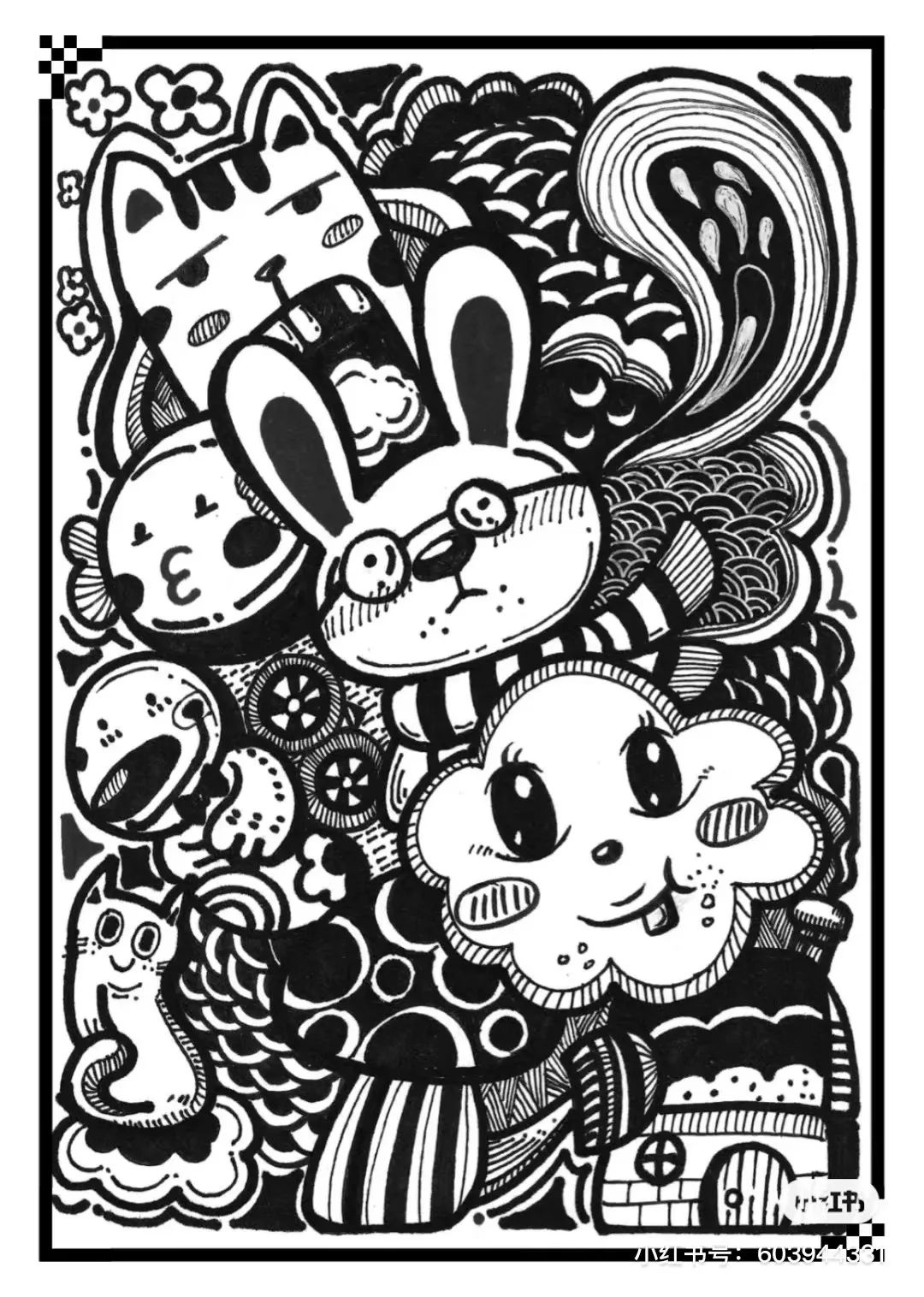 针管笔画线条练习,针管笔黑白装饰画线描