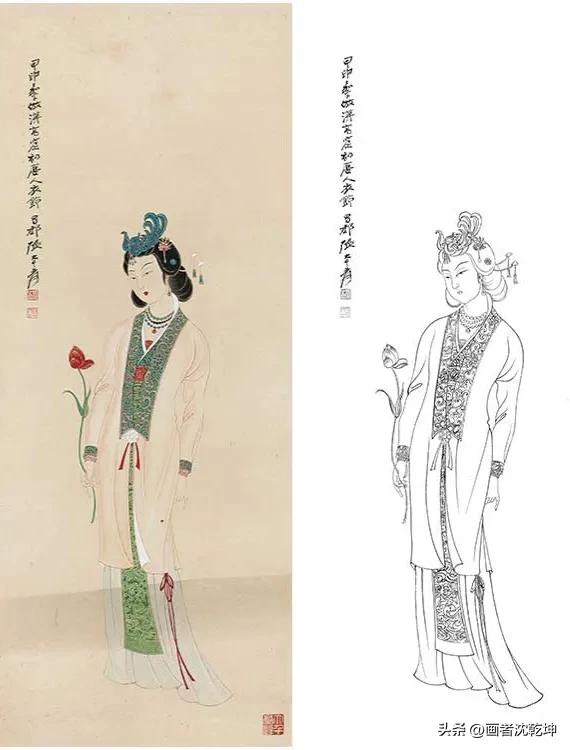 张大千临摹敦煌壁画白描稿,张大千工笔人物头部白描