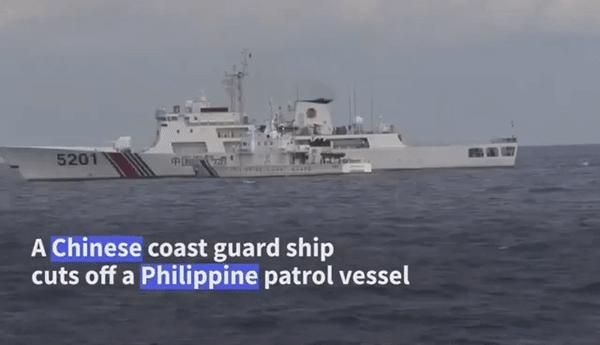 菲海警船擅闯仁爱礁被驱离,菲海警船打掩护靠近仁爱礁