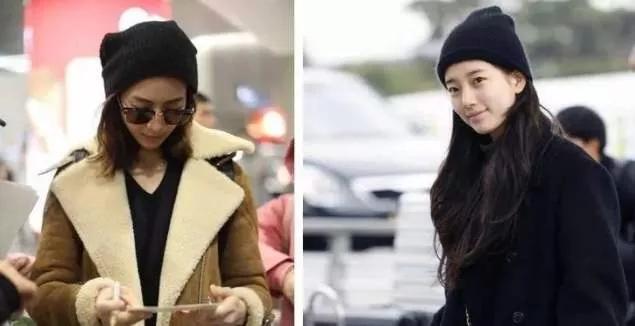 毛线帽明星同款保暖,明星毛线帽同款机场穿搭