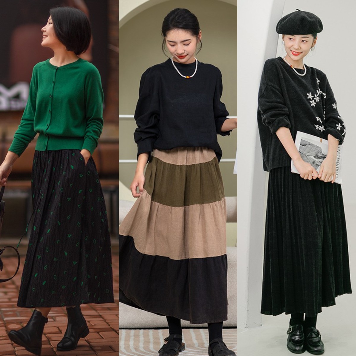 微胖半身裙春秋季显瘦穿搭,直筒半身裙穿搭微胖