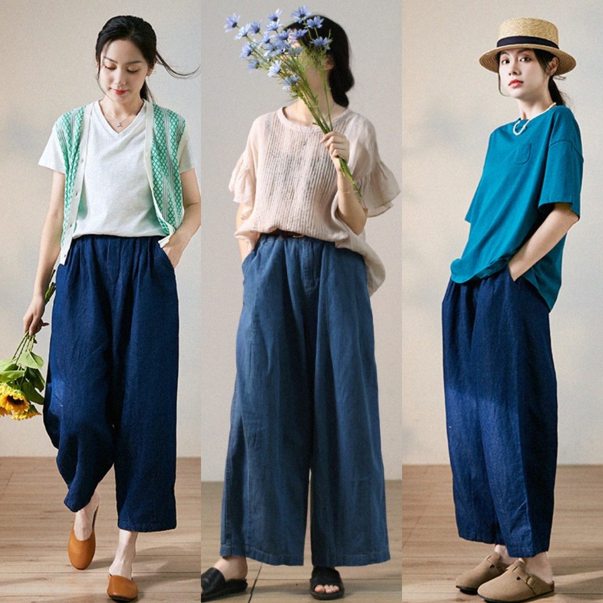 50岁中年女人穿阔腿裤,50岁女人穿阔腿裤搭配什么上衣