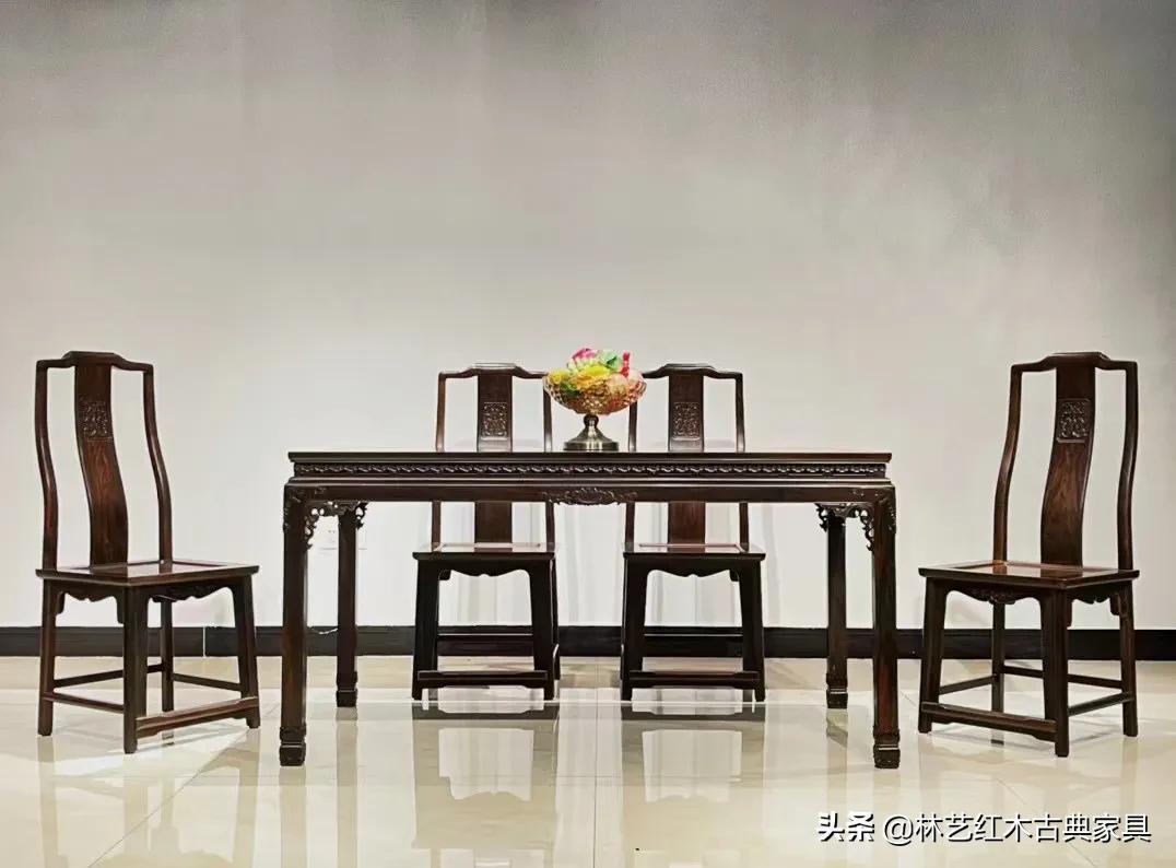 苏式大红酸枝明式餐桌,大红酸枝方餐桌七件套