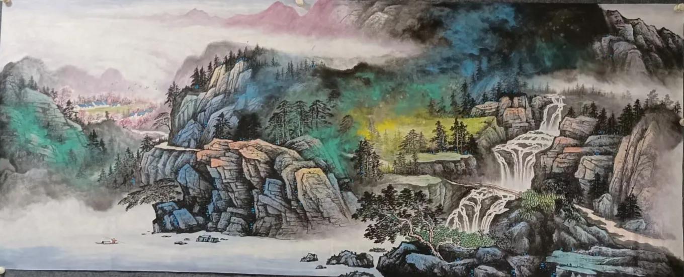 2019沙发背景墙山水画大全,山水画中式办公室客厅背景墙挂画