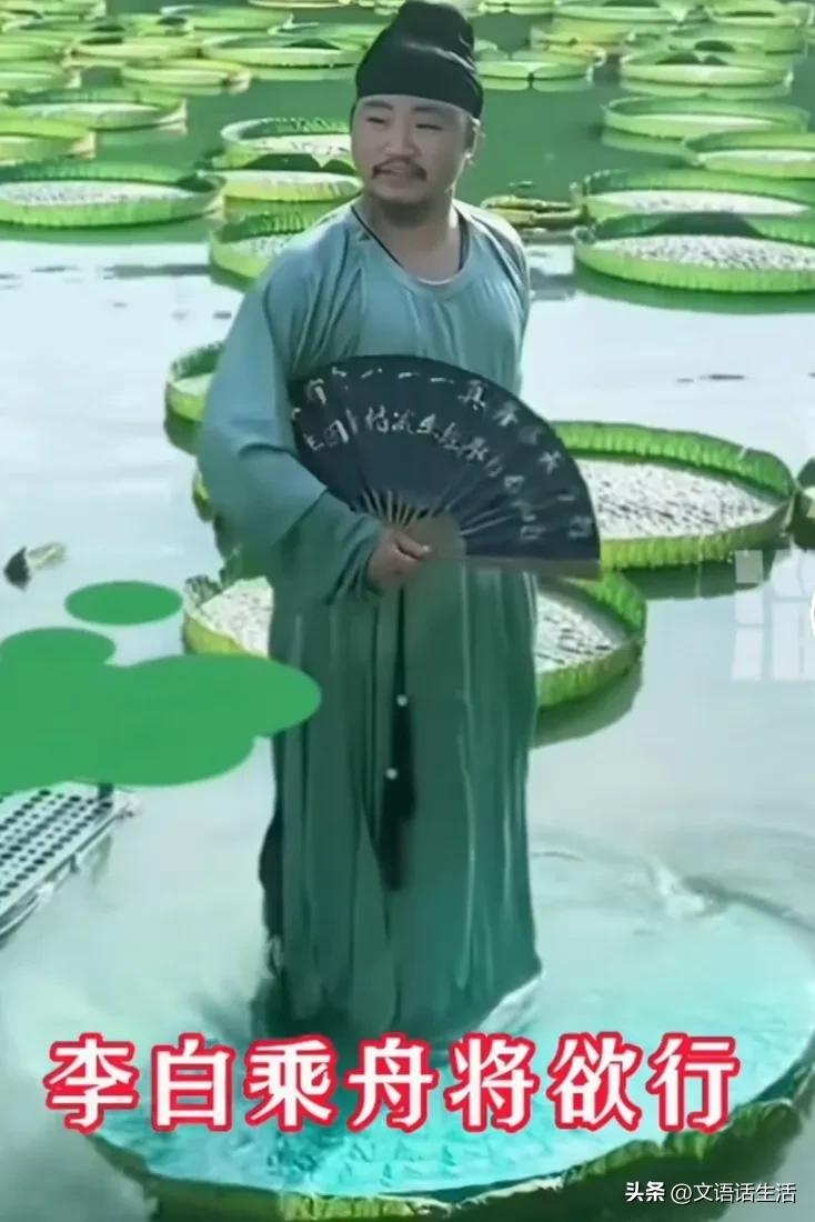 古装男子穿汉服站荷叶上,一男子穿着汉服