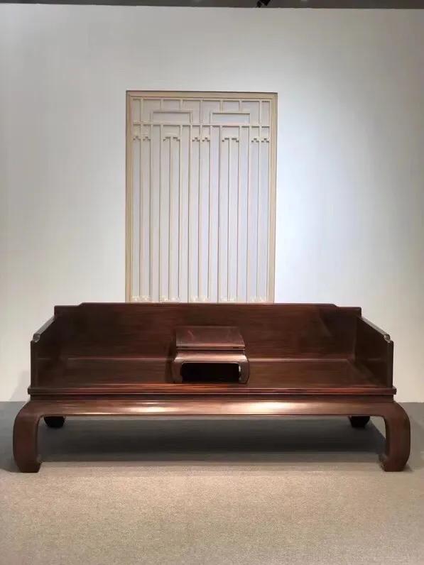 大红酸枝三弯腿罗汉床,广西大红酸枝交趾黄檀曲尺罗汉床