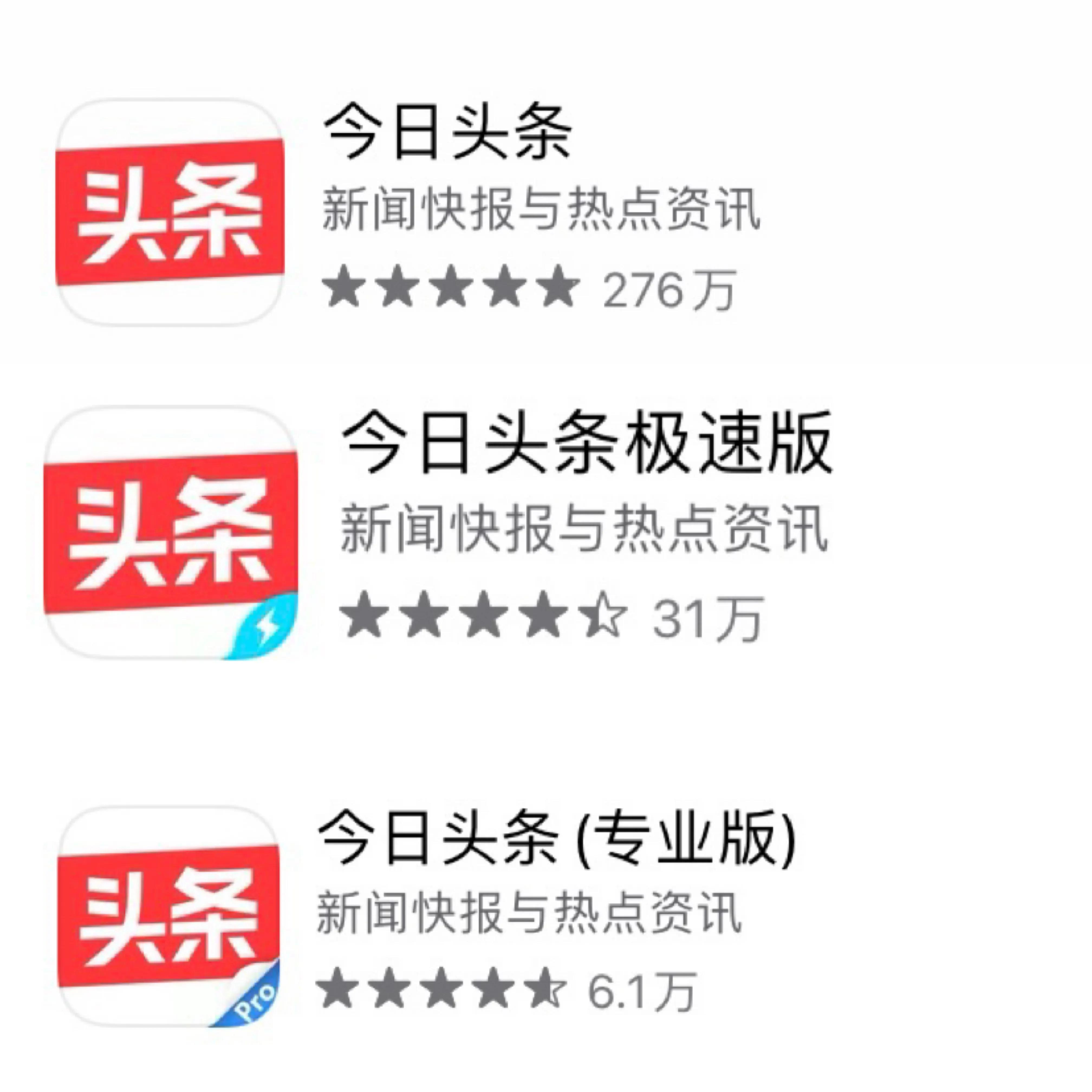 *今条头日**普通版、极速版和专业版都有什么区别？