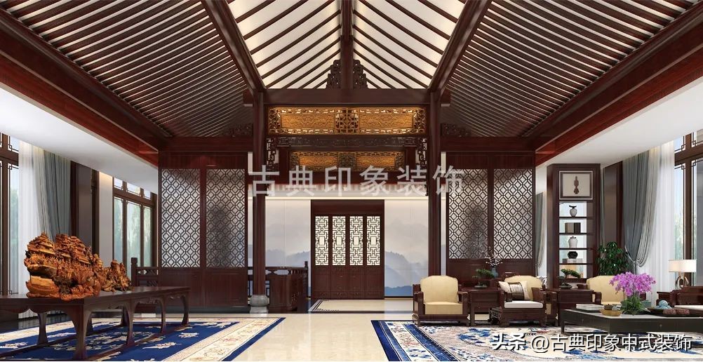 江南风格室内装修设计会所,中式园林会所效果图