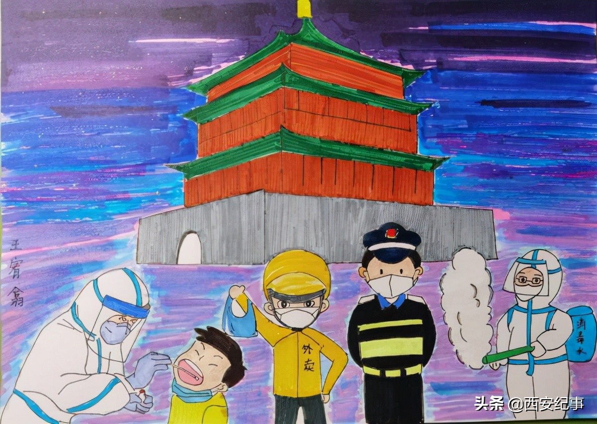 童心共绘抗击疫情的绘画作品,童心抗疫致敬先锋美术作品