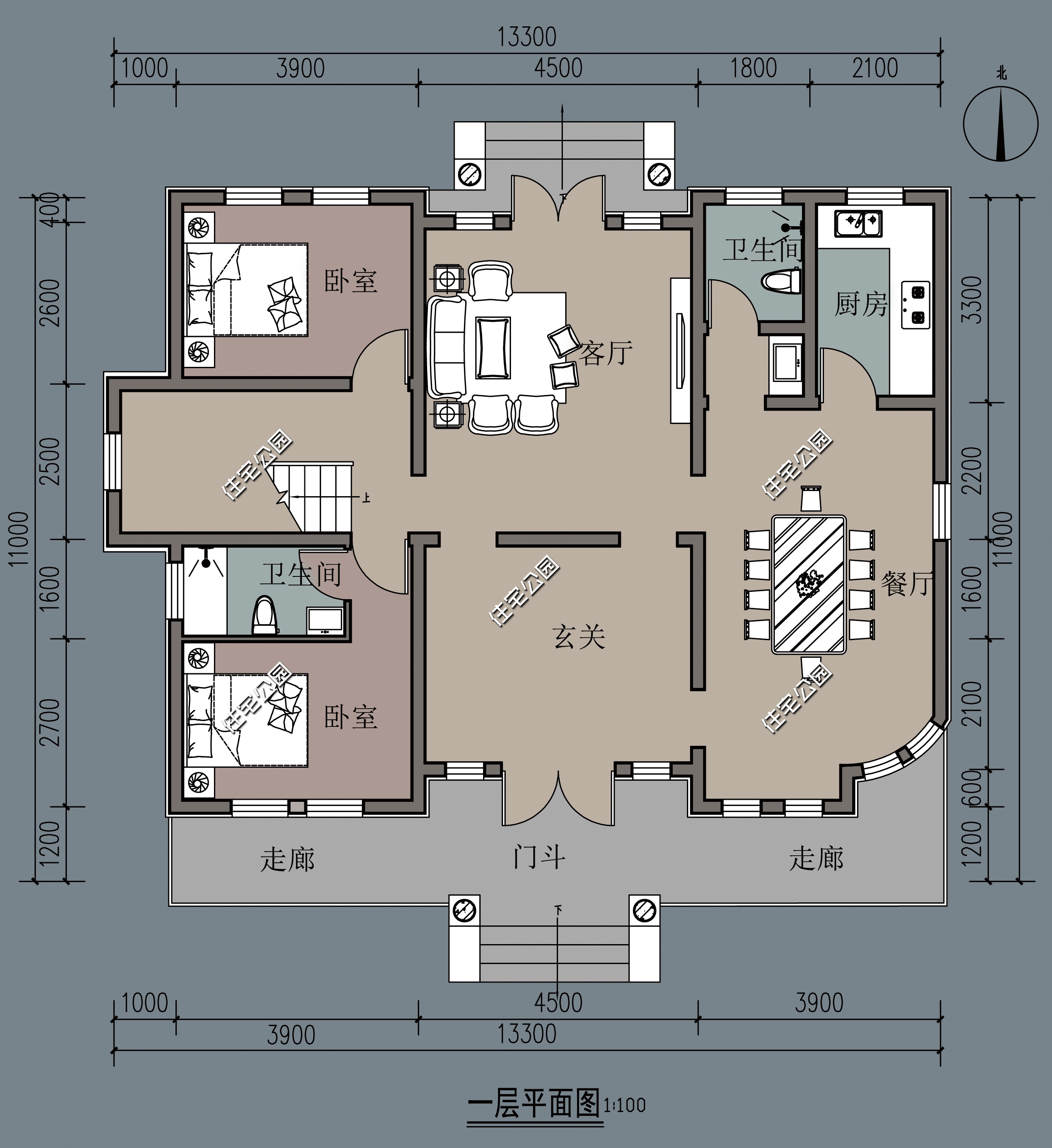 农村简单大气的二层别墅户型,11.5米x11米二层半现代别墅平面图