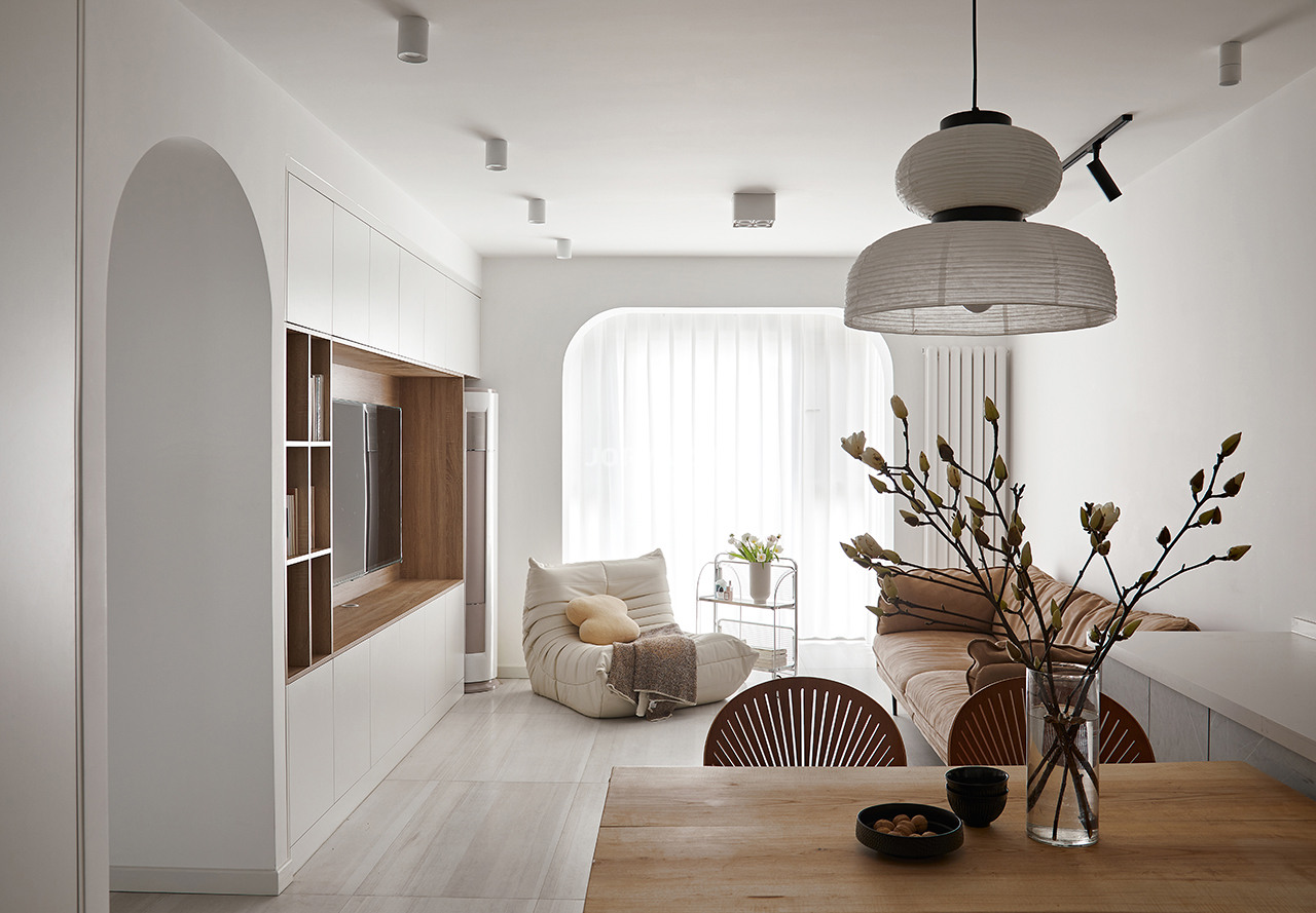 奶油白简约别墅,奶油白原木风小户型