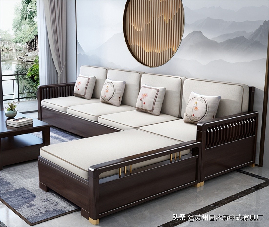 江苏简约新中式实木沙发,实木沙发小户型中式家具