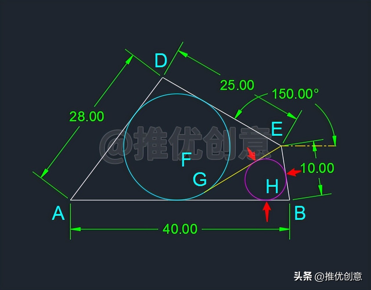 利用多边形作辅助绘制圆弧cad教程,cad平行四边形画图教程