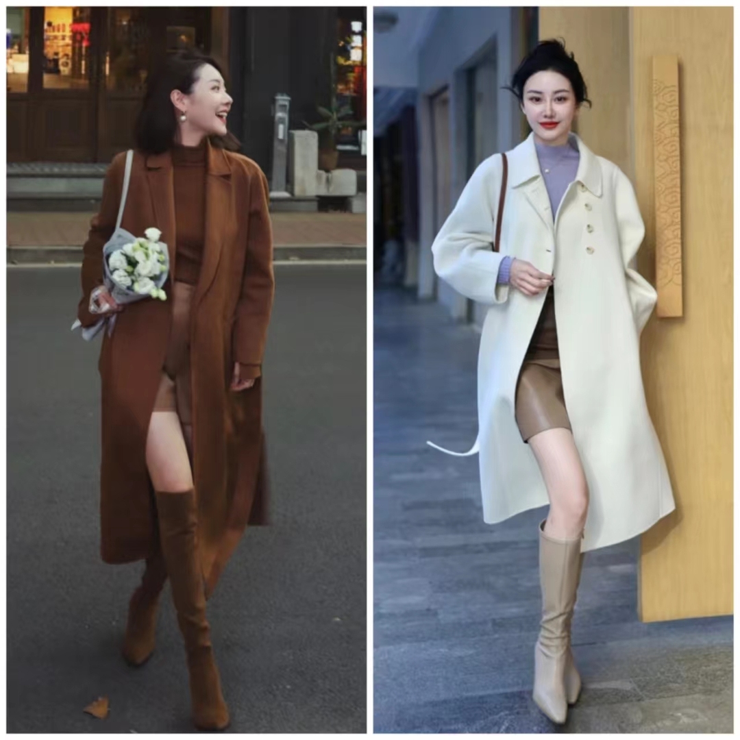 大衣搭长靴知性十足,大衣配阔腿裤让你气场翻倍