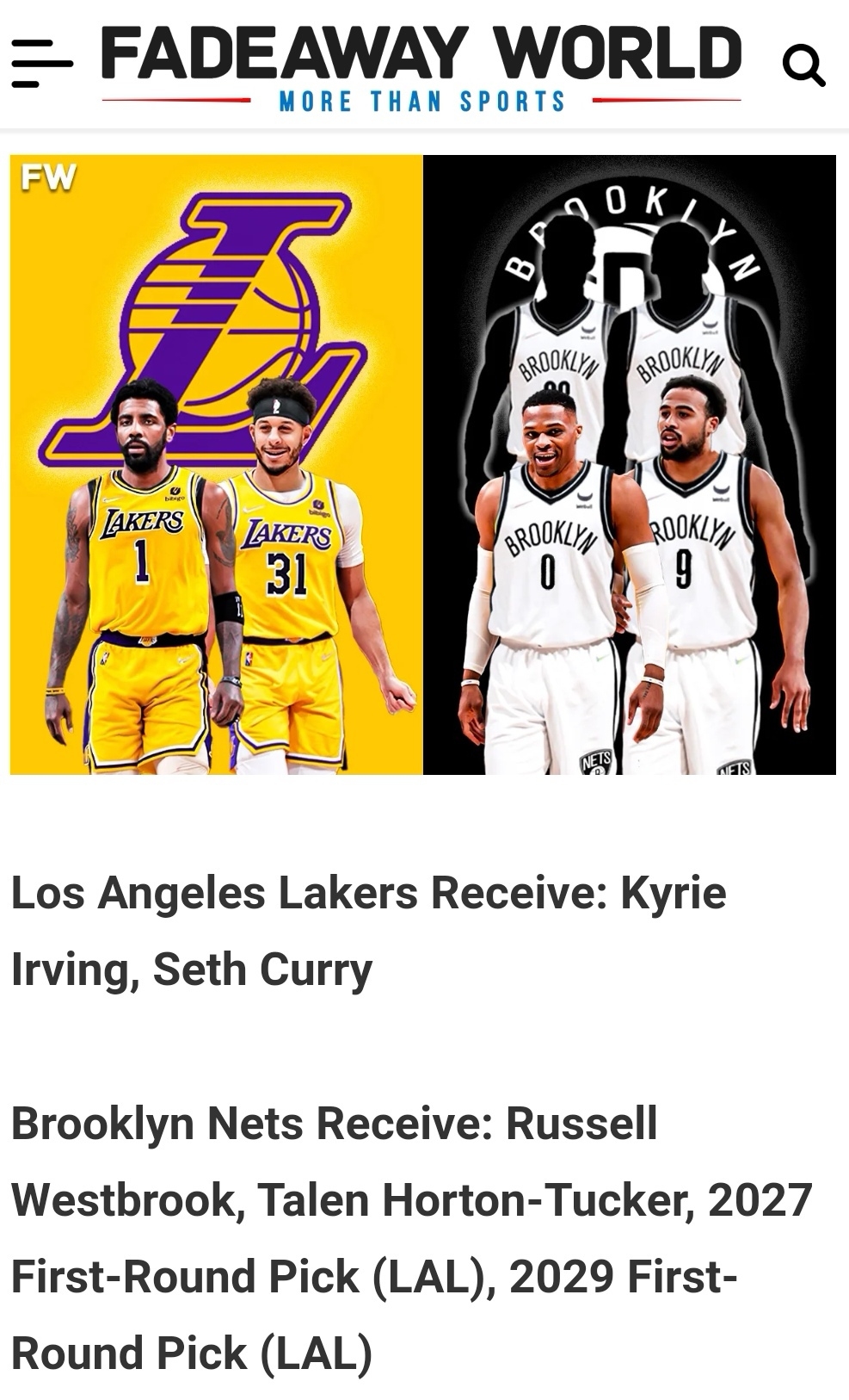 美媒列湖人4换2交易方案！欧文小库里辅佐詹眉，新赛季可夺总冠军