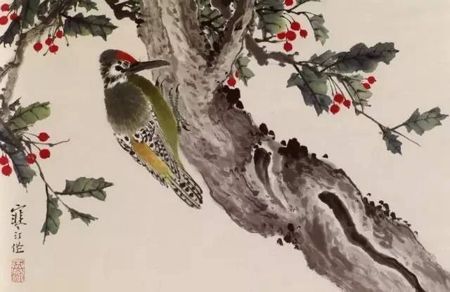 江寒汀写意黑山雀石榴花图,江寒汀写意花鸟千峰竞秀原作尺寸
