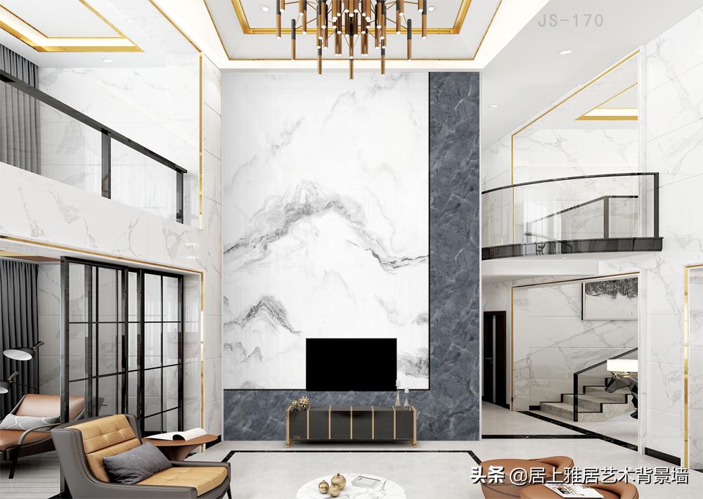 复式挑高沙发背景墙装饰画,自建房复式楼电视背景墙效果图
