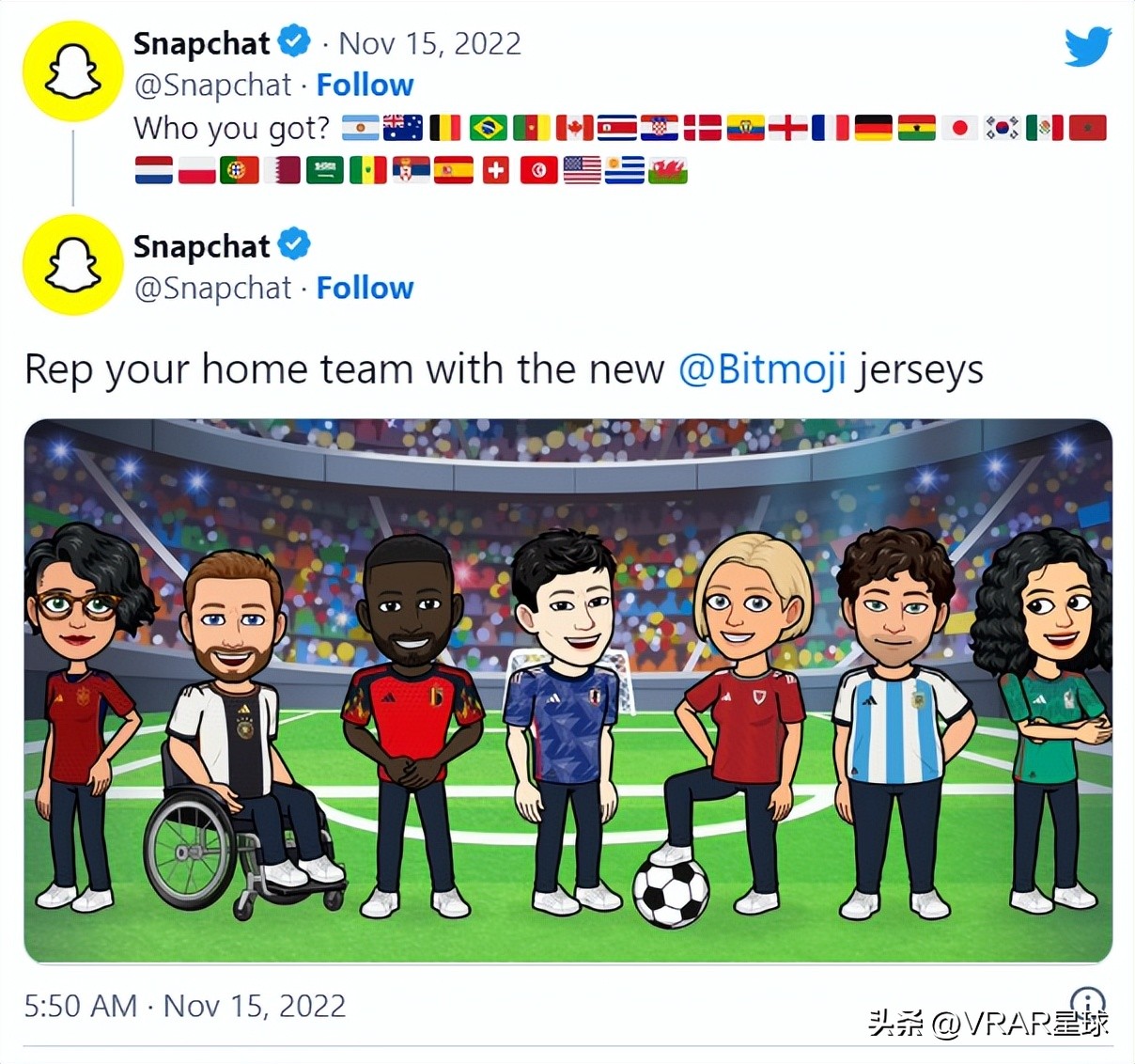 AR助力世界杯！打开Snapchat世界杯滤镜，为心爱的球队加油吧