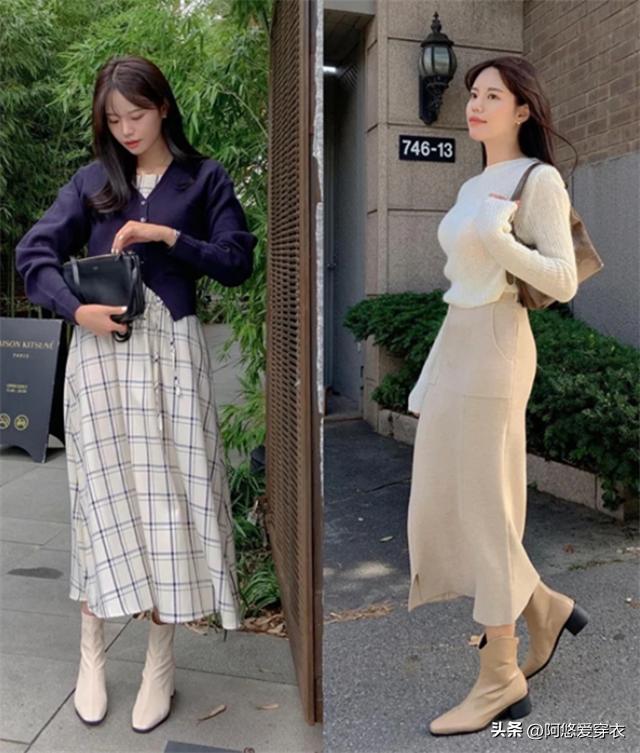 米白色马丁靴秋季穿搭,秋季米白色长筒靴穿搭