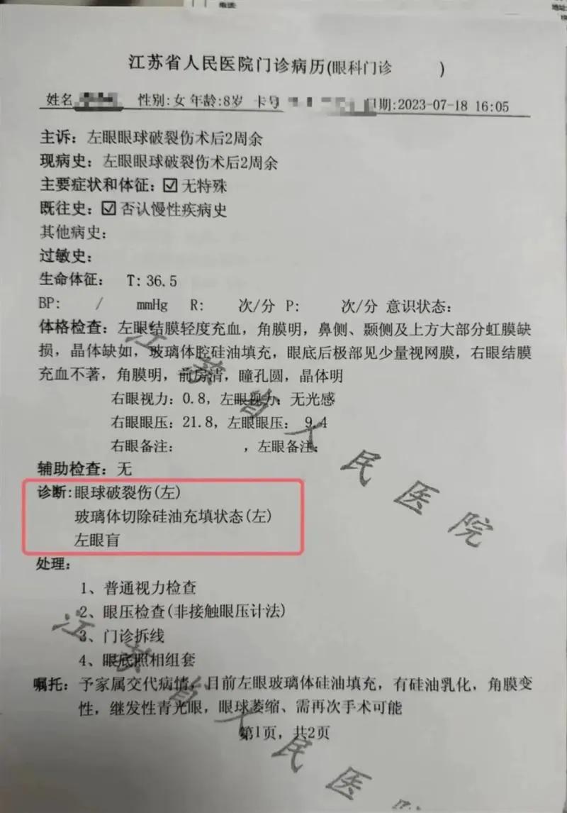 女童被射瞎,被射伤眼球女孩后续