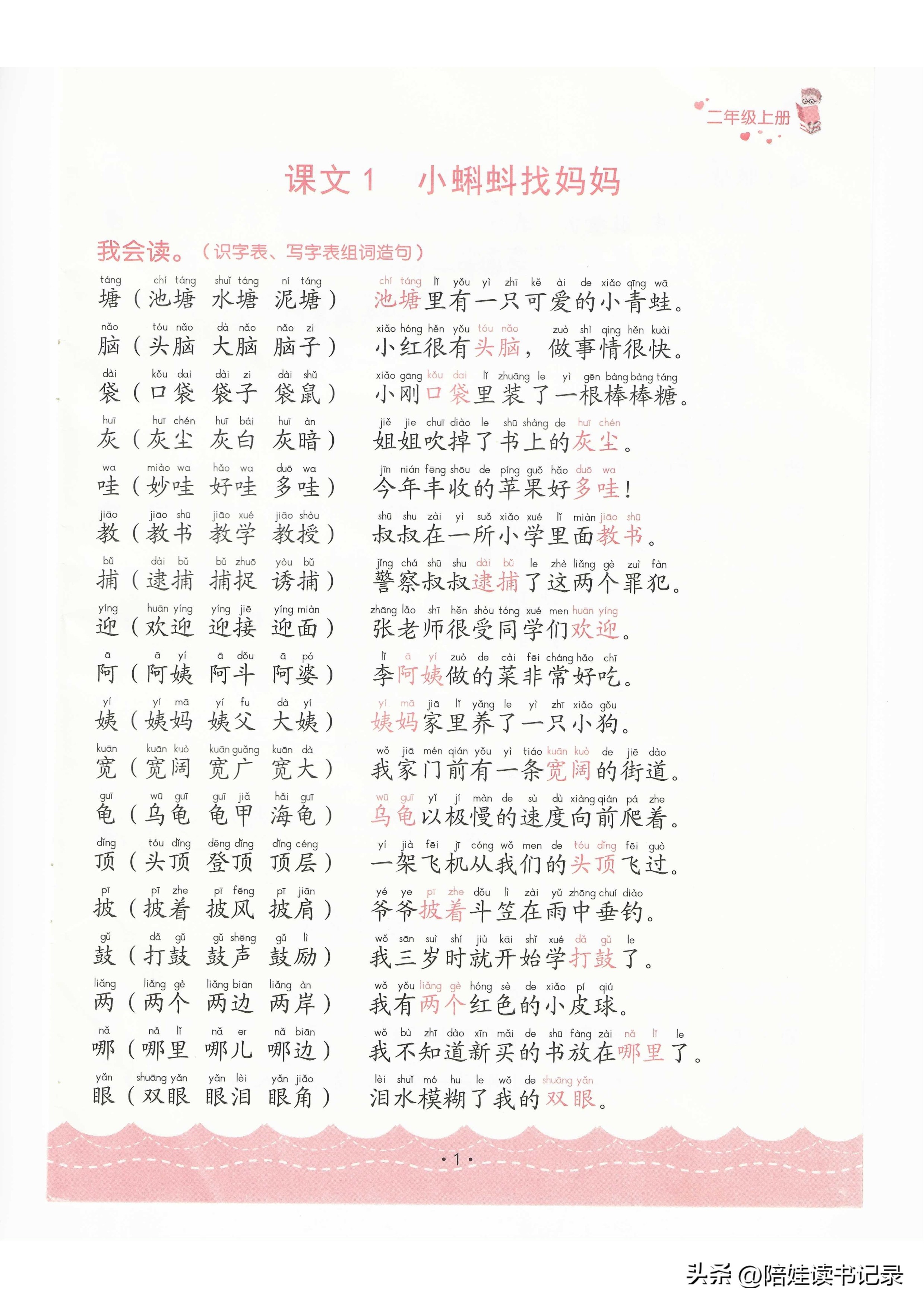 二年级上册19课古诗二首生字组词,二年级的12课坐井观天的生字组词