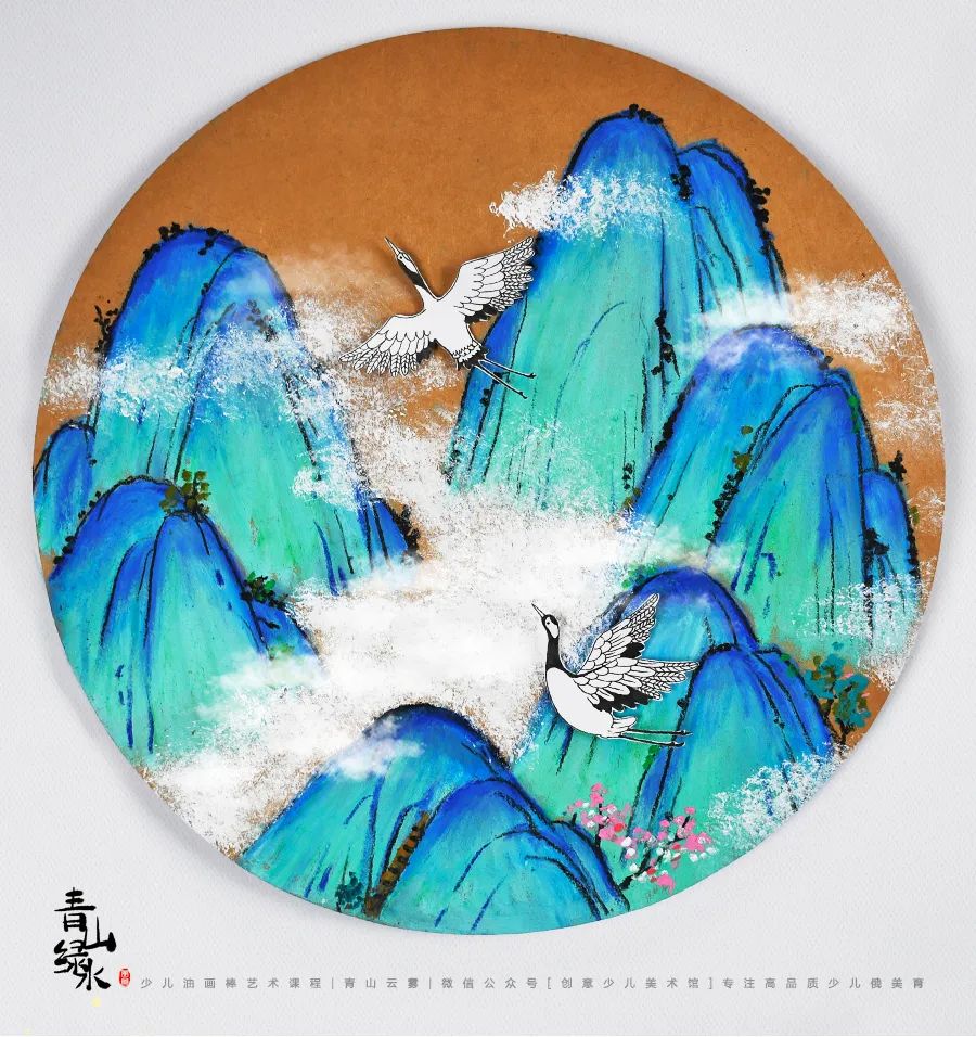 怎么用油画棒画千里江山图局部,千里江山图的河怎么用油画棒画