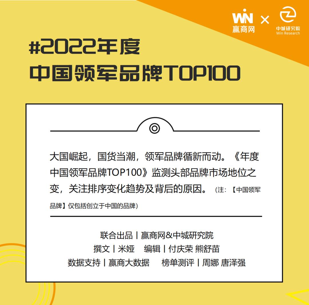 2022中国领军品牌TOP100出炉：霸王茶姬、珀莱雅强势上位