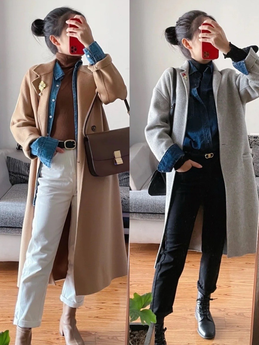 优雅设计感撞色叠穿假两件衬衫女,牛仔衬衫叠穿哪种款式和颜色适合