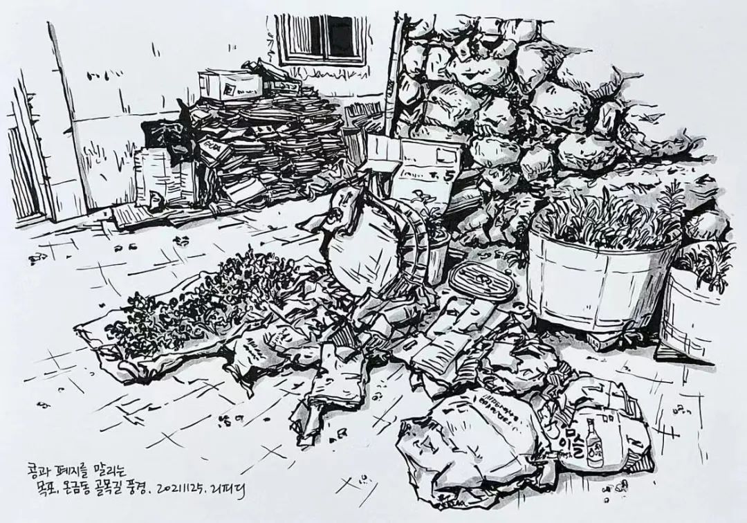 日本画家创作的铅笔街景速写,韩国速写大师