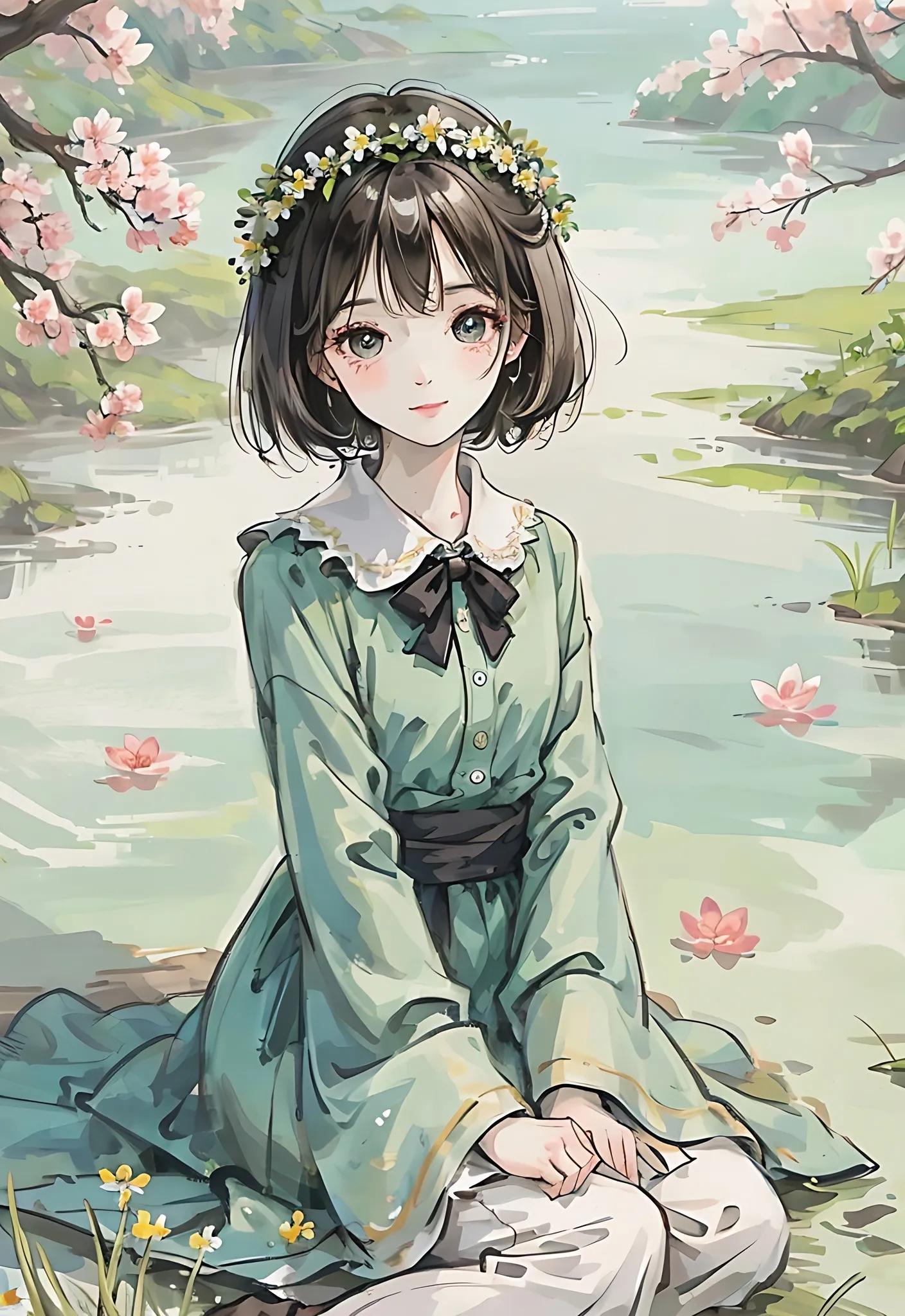 四月唯美插画,三月踏青插画