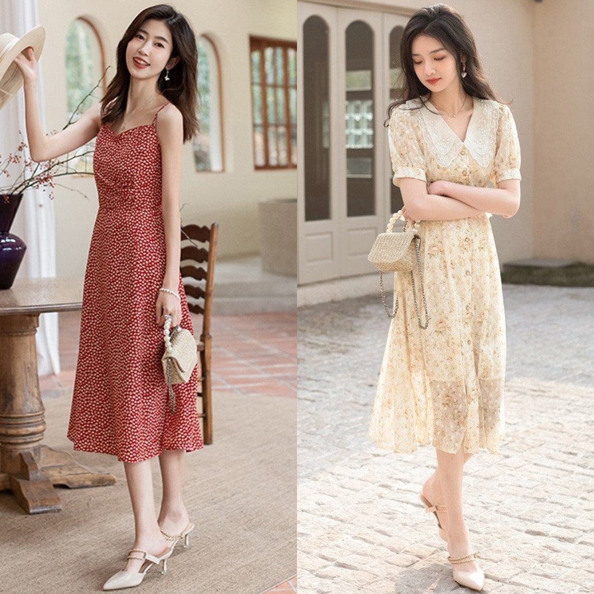 泡泡袖碎花连衣裙搭配帆布鞋,夏天小碎花连衣裙搭配什么鞋子穿