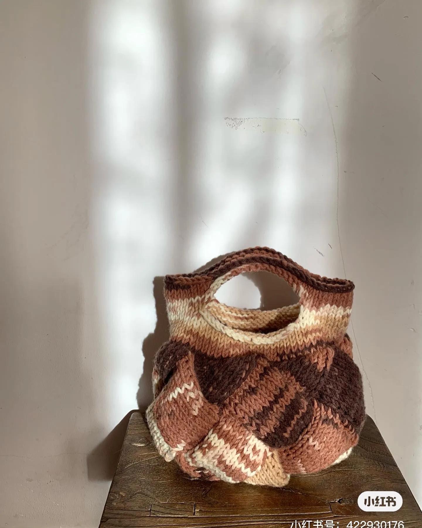 棒针白桦包,白桦编织水桶包教程