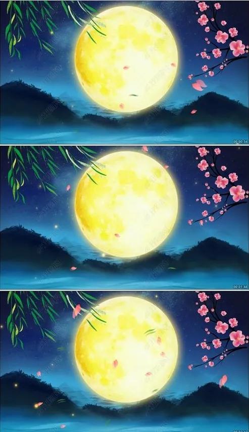 水边桃花月亮唯美图片,月亮竹影唯美图片