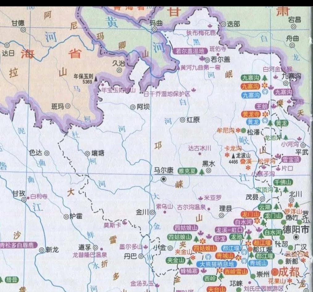 四川阿坝州的景点地图,四川阿坝甘孜旅游地图