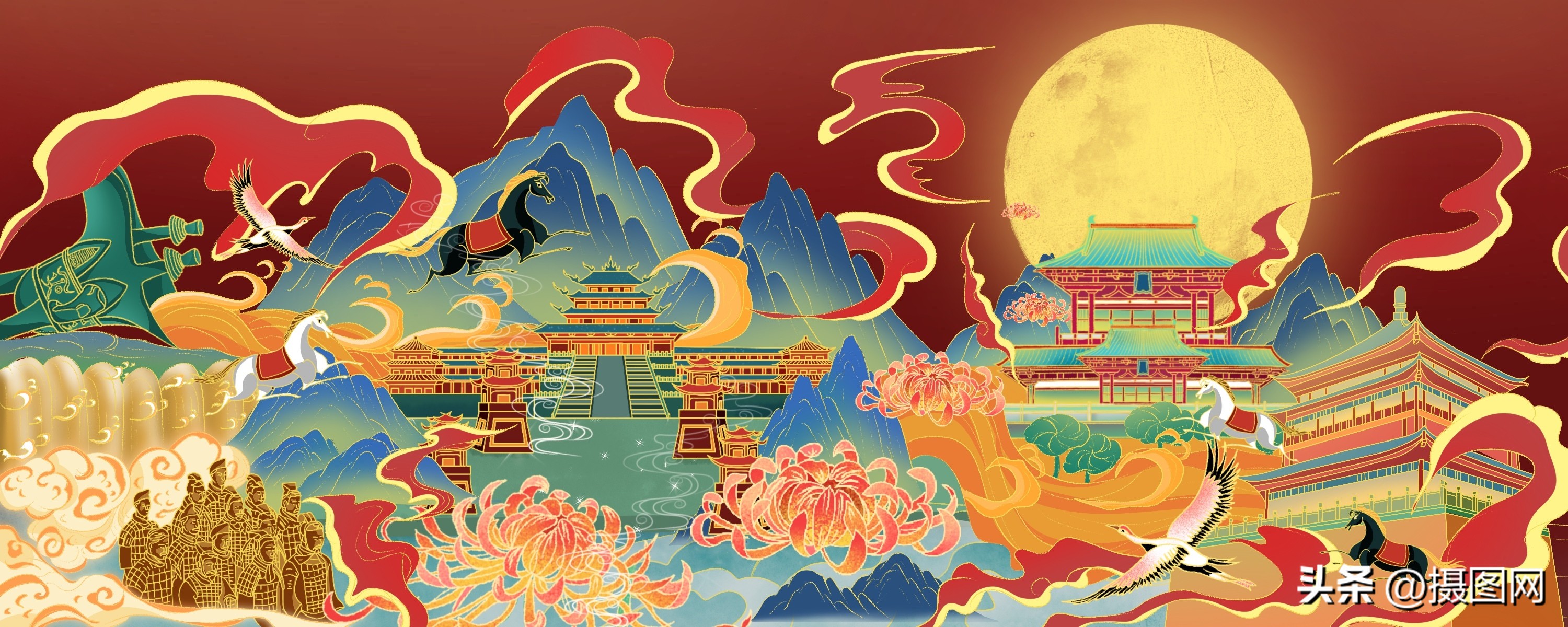 治愈系城市风景插画,扁平风插画风景城市