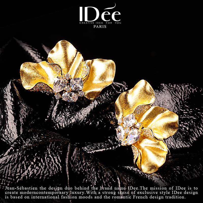 足金耳钉陌上花开,法式轻奢个性不规则小众魔方耳钉