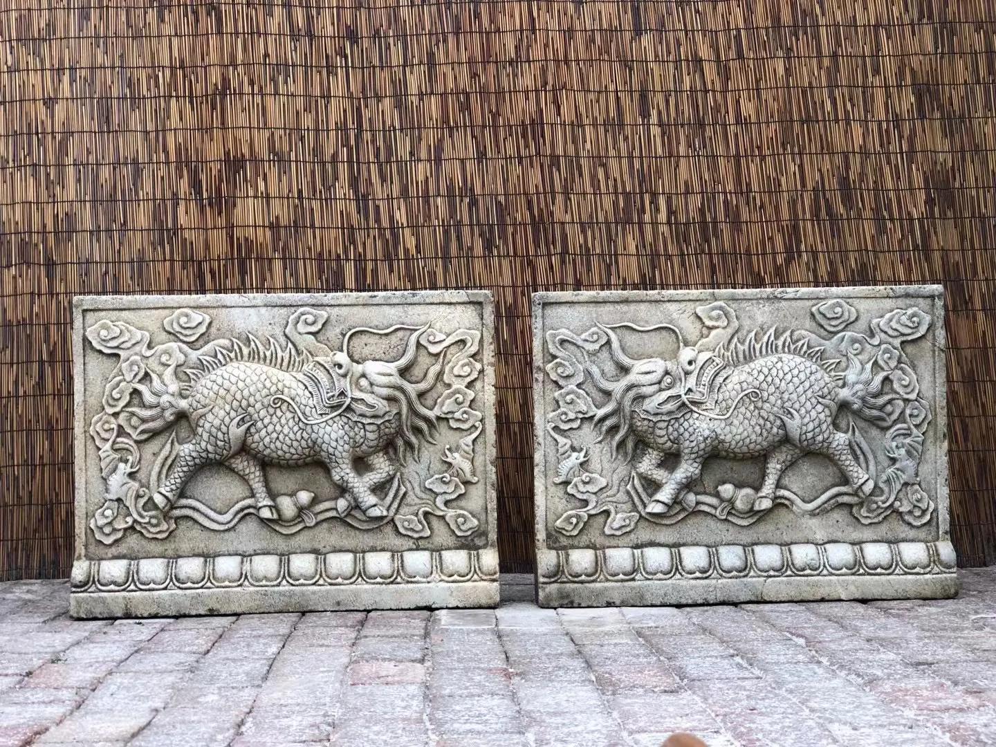 汉白玉麒麟祥云,麒麟玉石一对