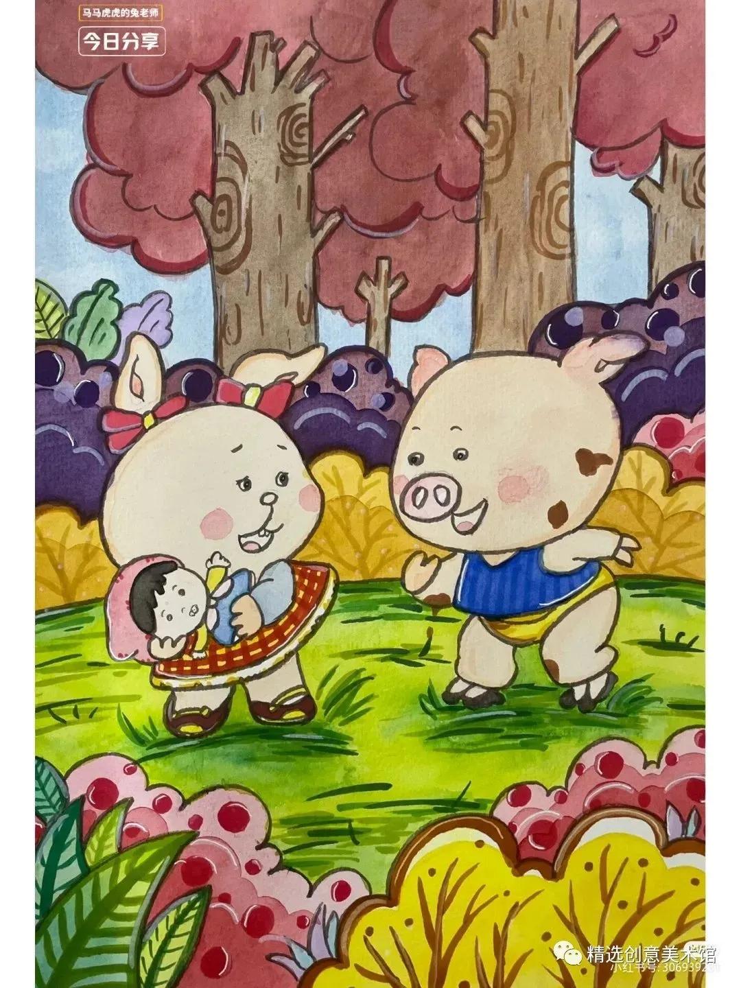 马克笔画儿童故事插画图,儿童简单马克笔绘画创意3-6岁