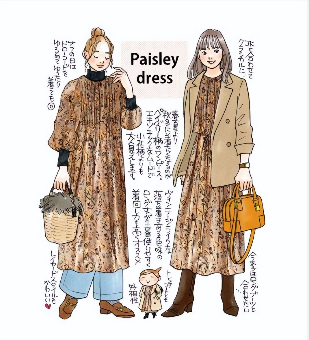 手绘秋冬穿衣搭配图,秋冬氛围感时尚穿搭手绘